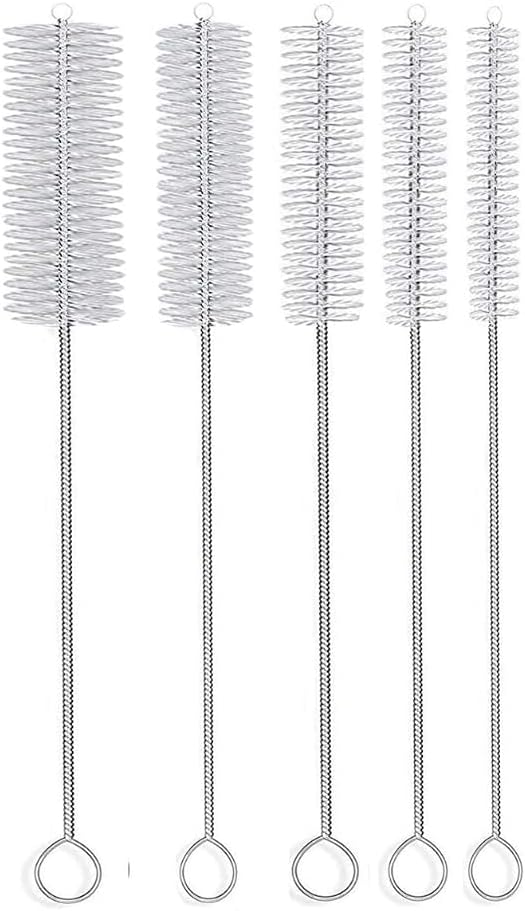 10" Tube Cleaning Brush Set, 5 Pack Large, Extra Long Nylon Straw Brushes with Flexible Handles for Bottles, Cleaning Straws, Pipe Cleaners, Keyboard, Glass, Guns, Detailing and Deep Cleaning, White