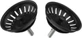 KANARY Kitchen Sink Basket Strainer Replacement for Standard Drains (3-1/2 Inch) Stainless Steel Body with Rubber Stopper (Pack of 2, Matte Black)