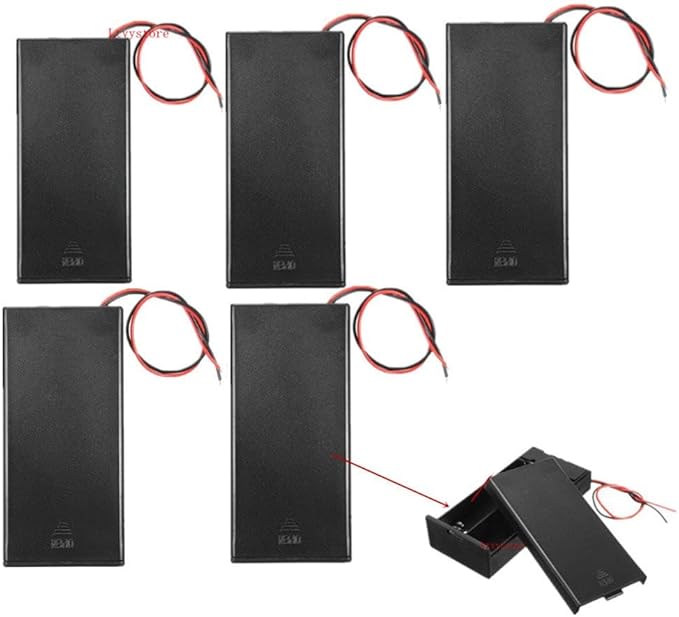 Plastic 18650 Battery Storage Case 2 Slots x 3.7V for 2x18650 Batteries Holder Box Container with ON Off Switch Set of 5