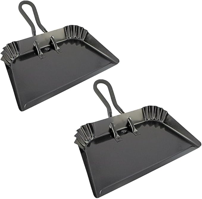 Edward Tools Extra Large Industrial Metal Dust Pan 17” (Pack of 2) - Heavy Duty Powder Coated Steel Does Not Chip or Bend - Great for Large Cleanups - Rubber Grip Loop Handle for Comfort/Hanging