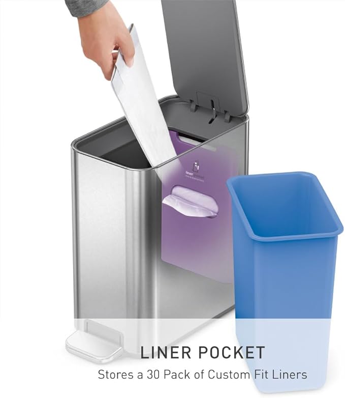 simplehuman Small Bathroom Trash Can with Lid, Stainless Steel Waste Basket, 5 Liter / 1.3 Gallon, Brushed