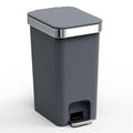 Bathroom Trash Can with Lid, 2.6 Gallon /10 Liter Small Garbage Can, Press Top Bin & Step Metal Pedal Trash Bin Plastic Wastebasket for Bedroom, Office, Kitchen, Dorm (Black Gray)