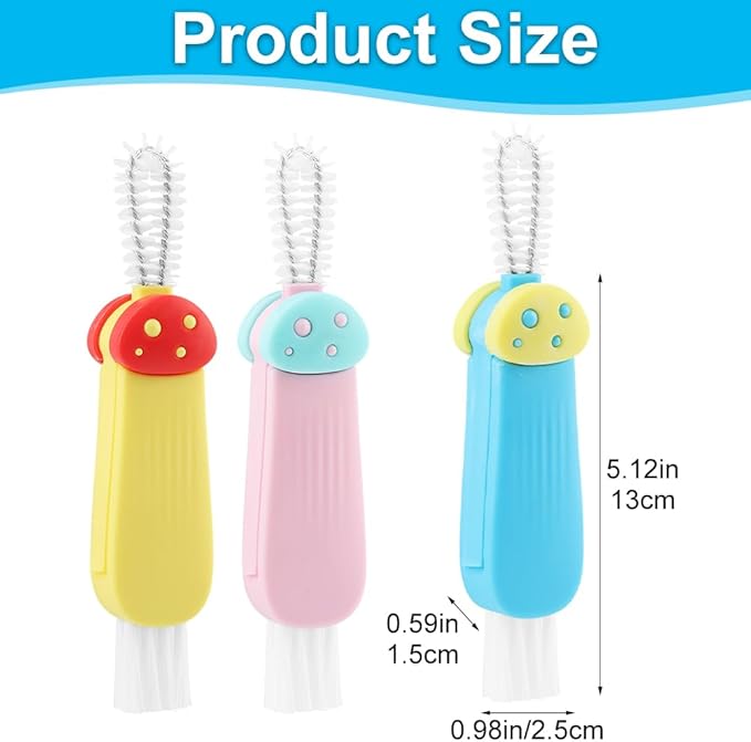 3 in 1 Multifunctional Lid Gap Cleaning Brush Set - Cup, Bottle, Sport Water Bottle (Pink, Yellow, Blue)