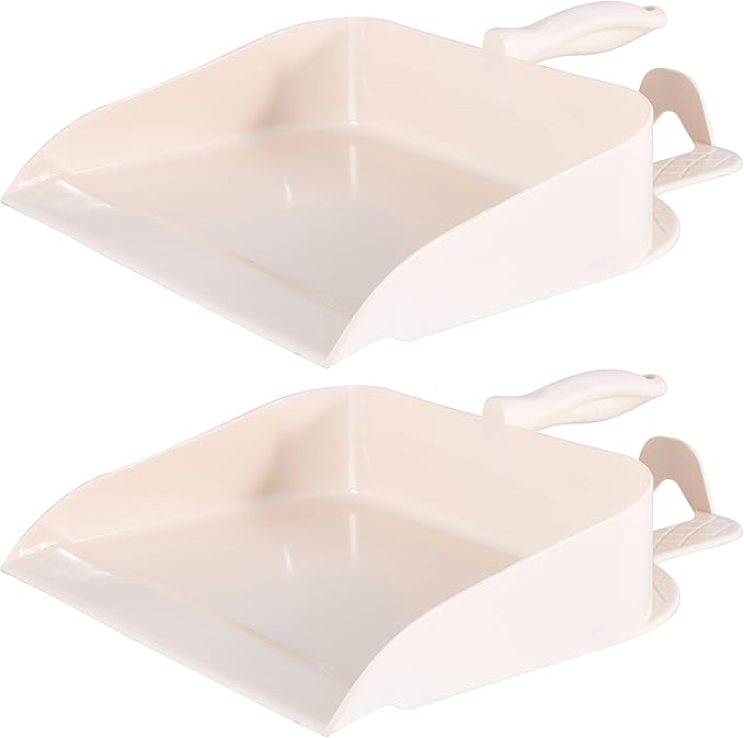 Superio Clip-On Dustpan with Rubber Lip - 10-inch Wide Durable Plastic Dust Pan with Comfort Grip Handle, (Step-on Dustpan, White-Multipack)