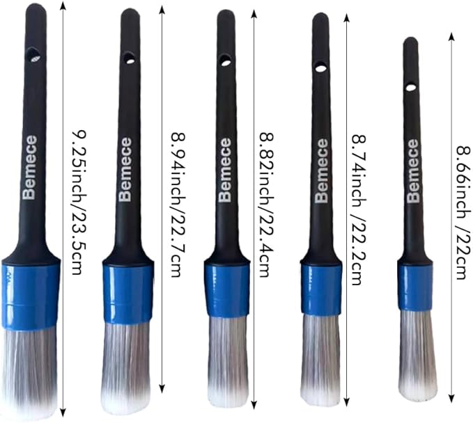 5pcs Different Size Car Detailing Brushes, Soft Non-Scratch Car Interior Cleaning Brushes for Cleaning Wheels, Interior, Exterior, Skylight, Leather, Air Vents, Emblems(Black+Blue)