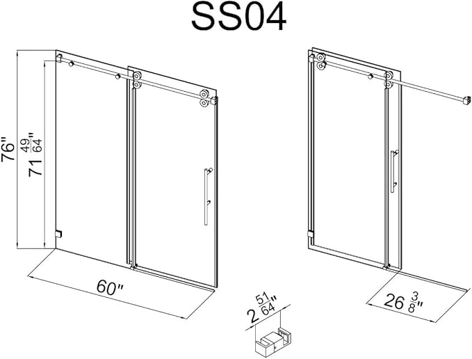 Frameless Shower Door, 56"-60" Wide, 76" High, 3/8" (10mm) Clear Tempered Glass, Noiseless, Waterproof Bathroom Shower Door, Brushed Nickel Finish