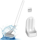 Toilet Brush, Long Handle Golf Toilet Brush with Holder 360° Deep Cleaning Flexible Silicone Toilet Cleaner Brush Wall Mounted for Bathroom (White)