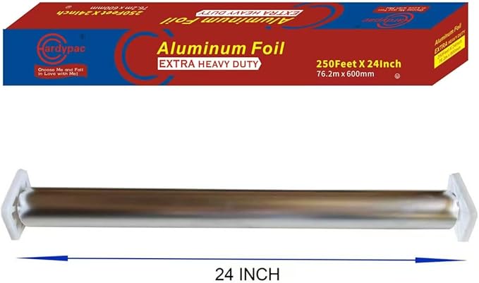 24 Inch Extra Wide Extra Heavy Duty Aluminum Foil Roll, 24 Inch Width x 250 Feet length, 500SQFT, 30 Micron Thick, Extra Heavy Duty grill foil, extra wide tin foil for cooking, wrapping,baking and BBQ