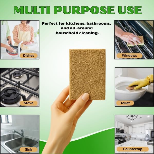 Natural Biodegradable Sponges for Kitchen 12 Pack – 100% Compostable Cellulose & Coconut Fiber Dish Sponges, Eco-Friendly, Non-Toxic, Sustainable Scrubbers for Washing Dishes & Cleaning