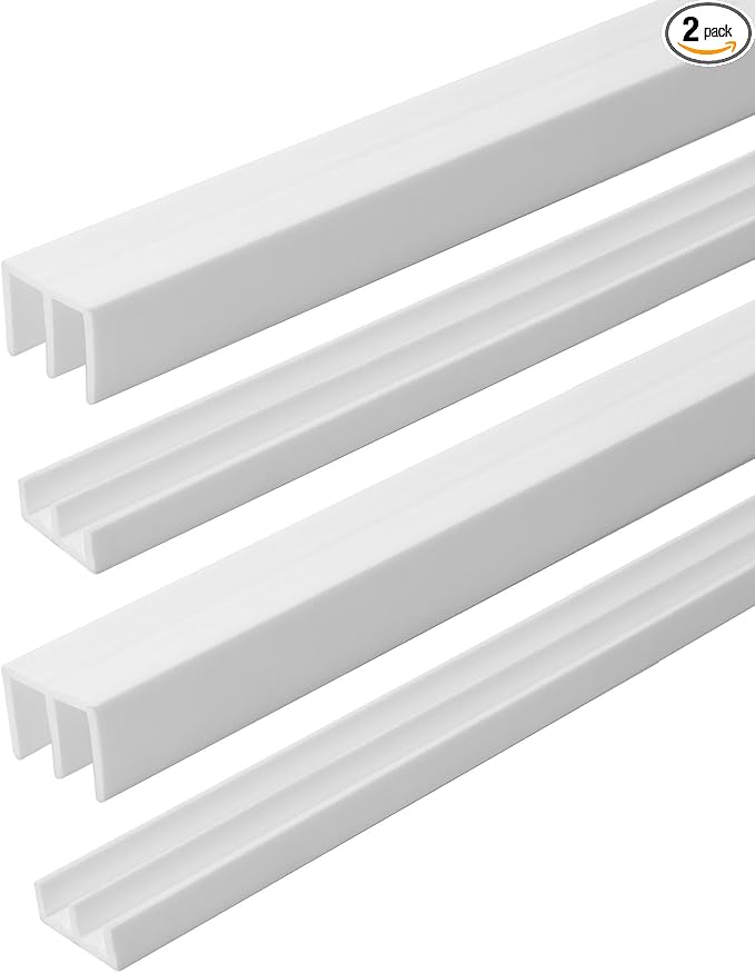 1/4" Panel Sliding Door Track - 48" White Plastic Upper & Lower Set, USA Made, Pack of 2 - Outwater