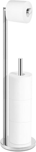 Toilet Paper Holder Stand,Toilet Paper Holder Free Standing,Chrome Toilet Paper Roll Holder for 4 Rolls,Bathroom Toilet Paper with Storage
