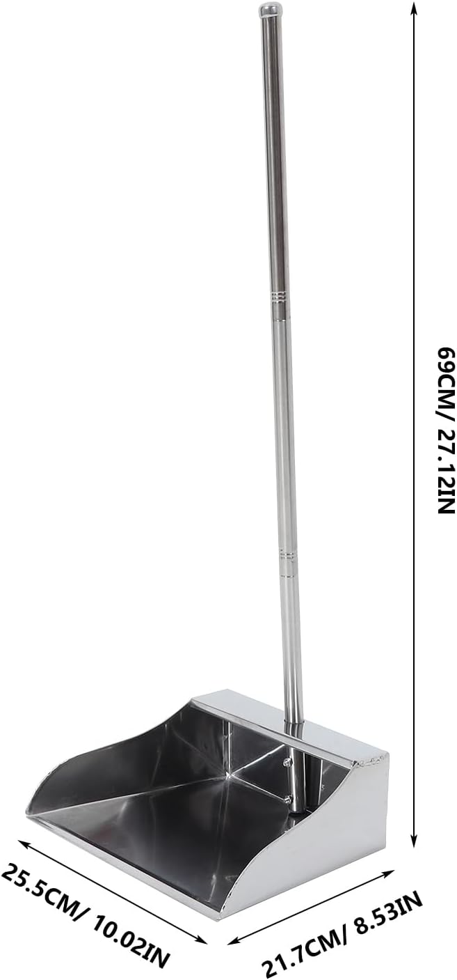 Cabilock Stainless Steel Upright Dustpan with Long Handle Heavy Duty Metal Dust Pan for Home Cleaning Floor Debris Removal 28.34X10.03X8.54 Inches No Bent Over Garbage Shovel