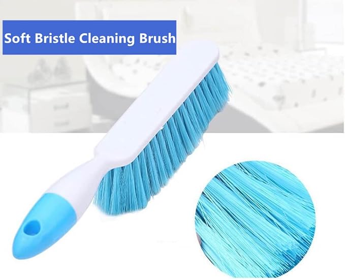 Jilukibo 2 Pack Soft Bristle Bed Sheets Sweeping Cleaning Brush with Plastic Handle, Blue, Rose Red