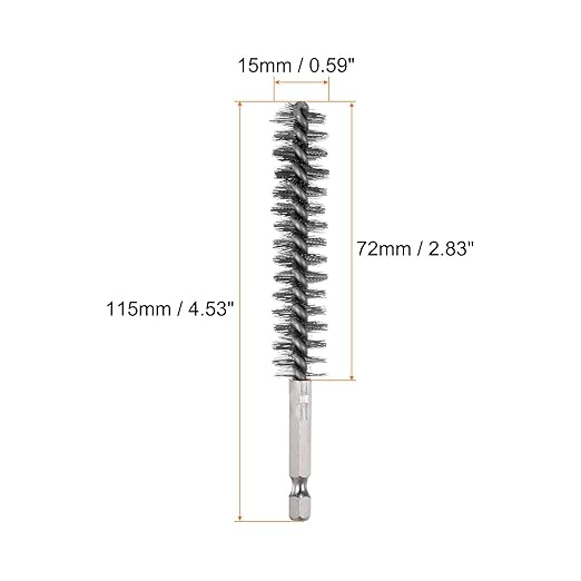 HARFINGTON 2pcs Stainless Steel Bore Brush 15mm Dia Cleaning Wire Brush with Handle 1/4 Inch Hex Shank for Tubes, Ports, Bearings