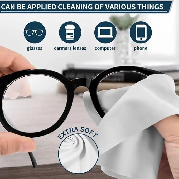 Premium Microfiber Cleaning Cloth in Individual PVC Pouches - Glasses Cleaning Cloth for Eyeglasses, Screens, Phones, Computer, Camera Lens, and Delicate Surfaces (12 x 1Pack)
