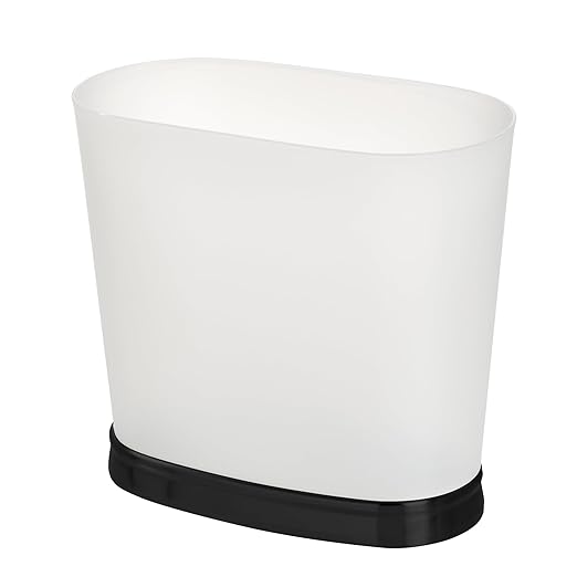 iDesign Slim Bathroom Trash Can, Small Plastic Garbage Can for Bedroom, Office, Desk, or Dorm, Frost/Matte Black