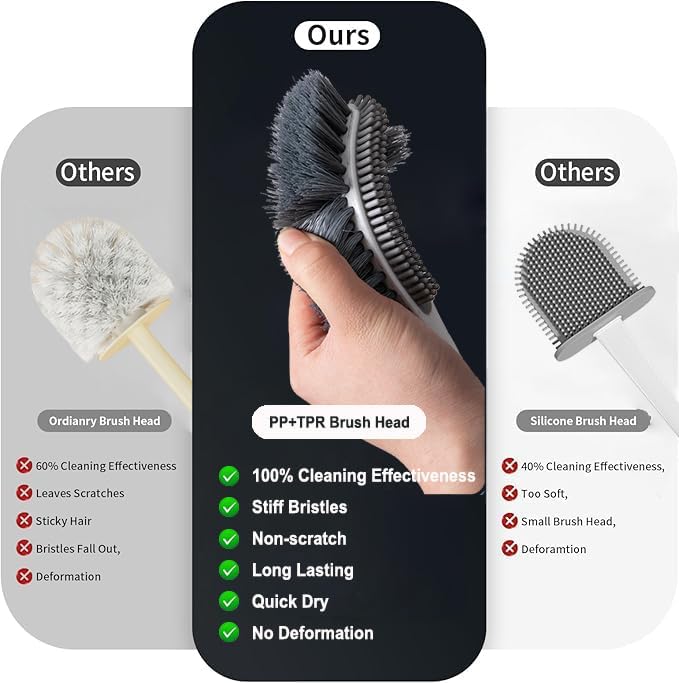 Curved Toilet Brush and Holder Set 2 Pack - Under Rim Toilet Bowl Scrubber with S-Shaped Brush Head & Back Scrubber, Compact Wall Mounted Toilet Cleaning Brush for Bathroom (White)