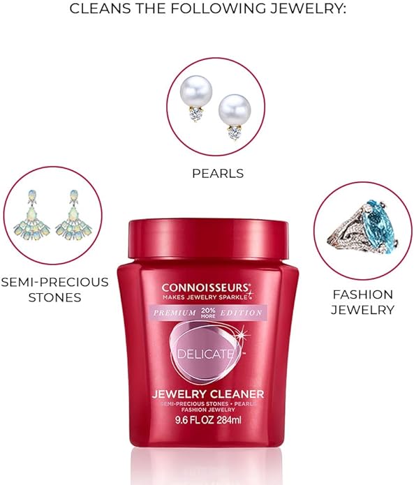 CONNOISSEURS Premium Edition Jewelry Cleaner, Value Size 9.6oz - Pick from Fine, Silver or Delicate Jewelry Cleaner