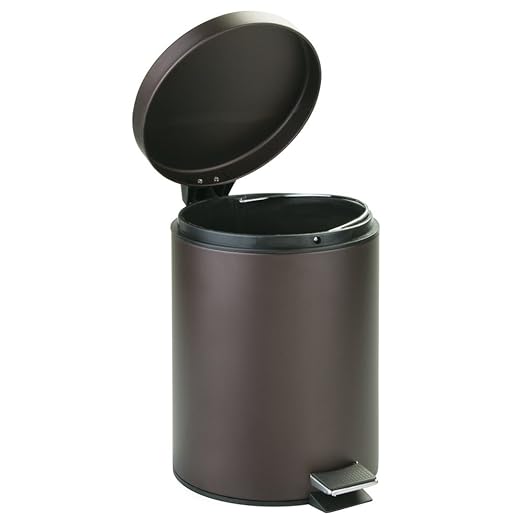 iDesign 44211EU Metal Step Trash Can with Lid, 5 Liter Waste Basket Bin with Insert for Bathroom, Kitchen, Office, 8" x 8" x 11", Bronze