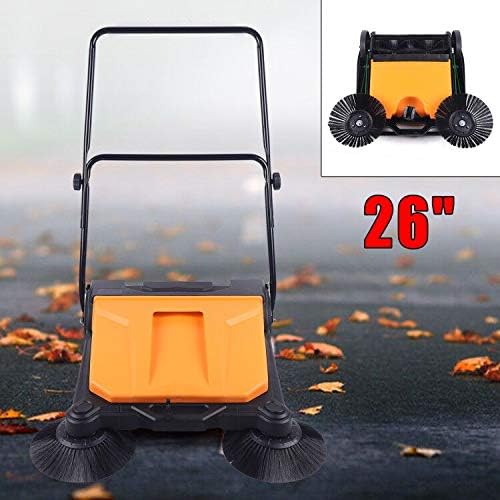 26" Walk-Behind Hand Push Floor Sweeper, Industrial Walk-Behind Floor Board Sweeping Cleaning Machine Commercial 360°Spin Walk-Behind Floor Sweeper Cleaner, Yellow & Black