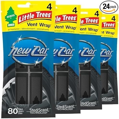 LITTLE TREES Car Air Freshener | Vent Wrap Provides Long Lasting Scent,Invisibly Fresh | New Car Scent,Air Fresheners,(Pack of 24)
