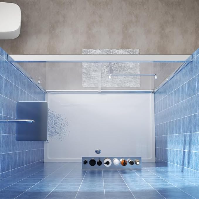 Glass Sliding Shower Door 56-60" W x 72" H, Semi Frameless Double Sliding Bathroom Shower Door, 1/4"(6mm) Clear Tempered Glass, Nano Easy Cleaning Coated, ANSI Cerified, Polished Chrome