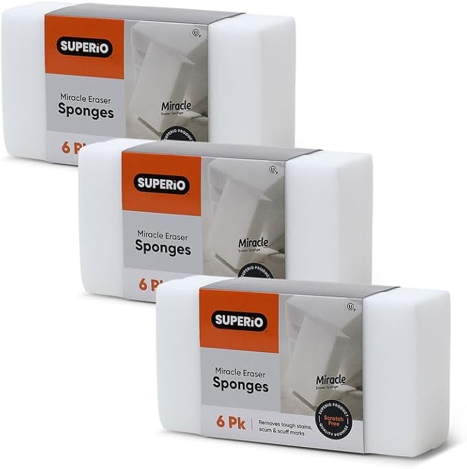 Superio Miracle Eraser Sponges - 18 Count - Effective Cleaning for Kitchen, Bathroom, Walls & More
