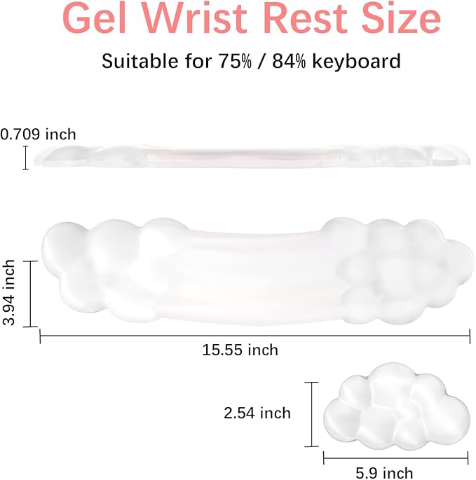 MOSISO Gel Keyboard Wrist Rest&Wrist Support for Mouse, Curved Ergonomic Keyboard Pad Soft Cooling Gel Pain Relief Easy Typing Pad with Non-Slip for Computer Laptop Home/Office, Transparent Clouds