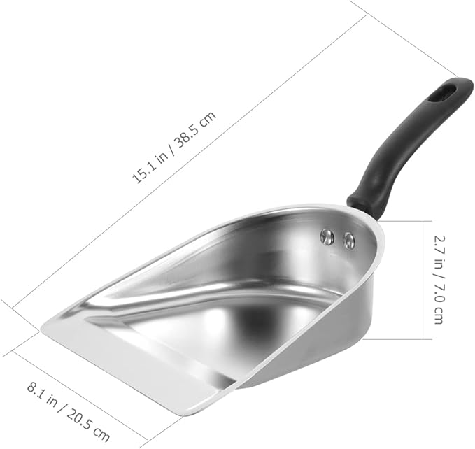 DOITOOL Stainless Steel Dustpan Handheld Scoop Pan with Bakelite Handle 15.15 Inch Large Capacity Metal Dust Pan for Home Cleaning and Household Sweeping