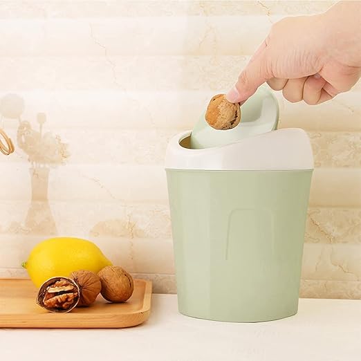 2 Pcs Plastic Mini Wastebasket Trash Can with 120 Trash Bags, Tiny Desktop Waste Garbage Bin with Swing Lid for Home, Office, Kitchen, Vanity Tabletop, Bedroom, Bathroom (Green + Pink)