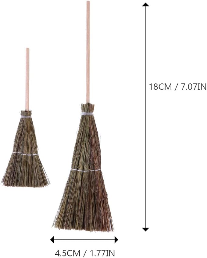 Mini Hand-Woven Decorative Broom 3.93X1.57X0.39In Dollhouse Accessory Lovely Tiny Witch Broomstick for Halloween Christmas Home Decor