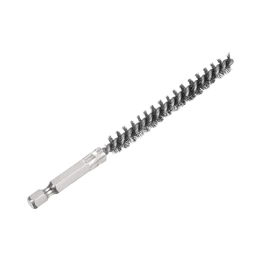 HARFINGTON Stainless Steel Bore Brush 8mm Dia Cleaning Wire Brush with Handle 1/4 Inch Hex Shank for Tubes, Ports, Bearings