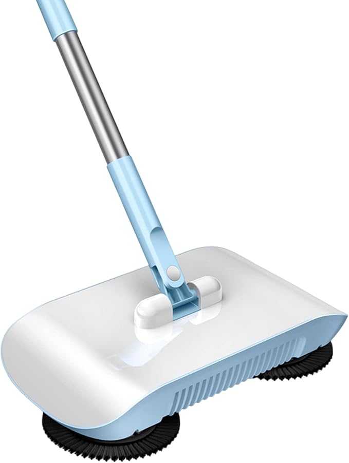 Carpet Sweeper Manual Manual Vacuum Sweeper 2 in 1 Hand Push 180 Degree Rotating Sweeping Mop Crumb Vacuum Cleaner Home Cleaning Tool for Sweeping Blue