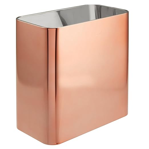 mDesign Small Metal 2.4 Gallon/9 Liter Trash Can Wastebasket Garbage Bin for Bathroom, Slim Rubbish Waste Bin Trashcans - Mirri Collection - Rose Gold