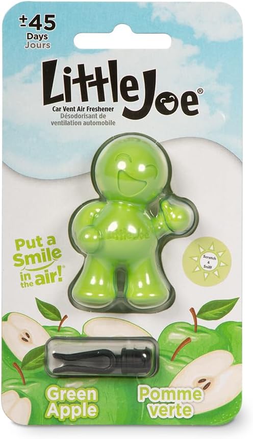 Little Joe 96416-6PK Green Apple Scent Car Air Freshener Vent Clip, Fights Odors for up to 45 Days, Long-Lasting Freshness, Cute Car Odor Eliminator, Pack of 6