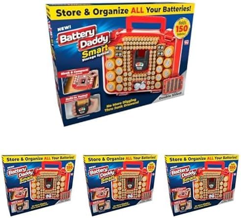 Ontel Battery Daddy Smart - Battery Organizer Storage Case with Tester,Stores & Protects Up to 150 Batteries,Clear Locking Lid,As Seen On TV,Smart - 150 Batteries (BADAS-MC4),(Pack of 4)