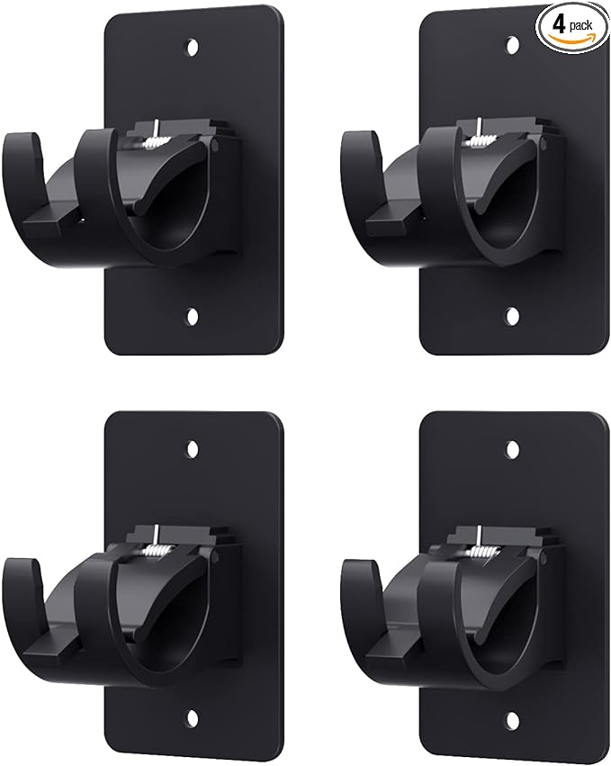 4 Pieces Self Adhesive Curtain Rod Bracket, Universal Plastic Curtain Rod Holders, No Drill Curtain Rod Brackets Curtain Rod Hooks for Bathroom, Bedroom, Livingroom, Kitchen (Black)