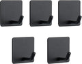 NearMoon Adhesive Hooks- Heavy Duty Bath Wall Hooks Waterproof Stainless Steel Towel Hangers Stick on Wall Clothes Holders for Bathroom Kitchen Home, 5 Pack (Matte Black)