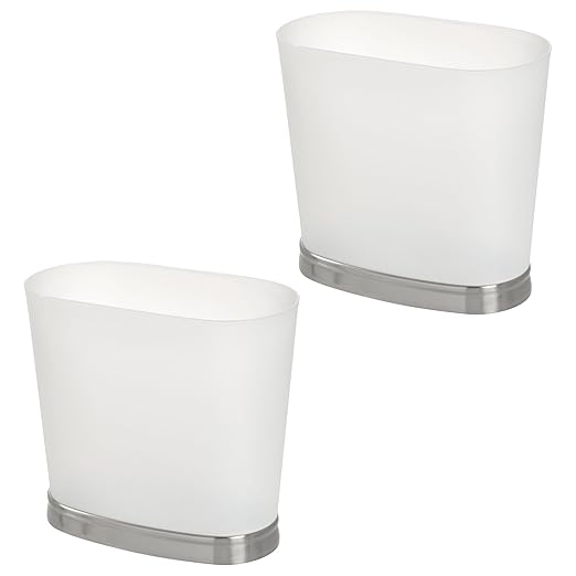 iDesign Slim Bathroom Trash Can, Small Plastic Garbage Can for Bedroom, Office, Desk, or Dorm, 2-Pack, Frost/Brushed