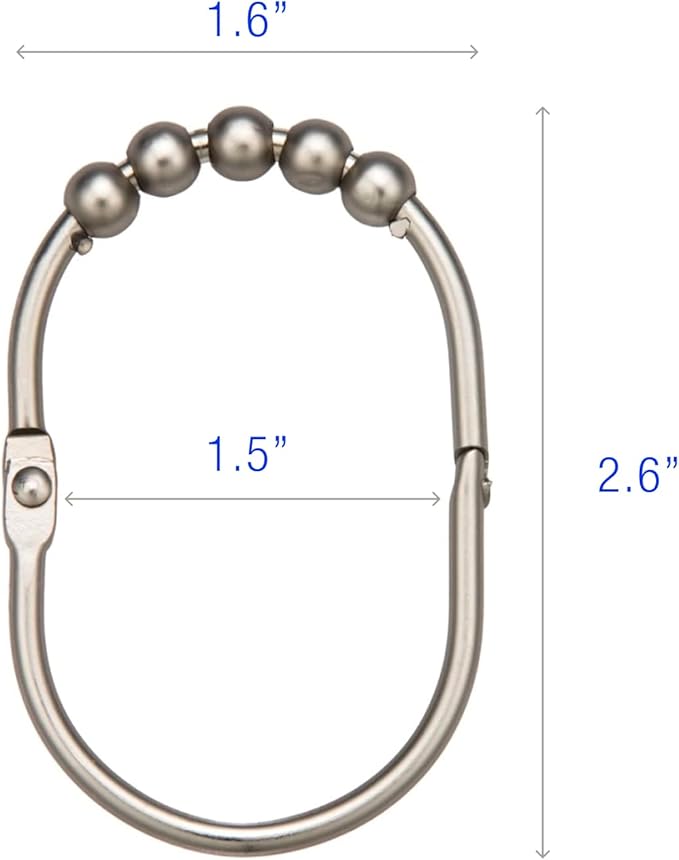 2 Lb. Depot Wide Shower Curtain Rings - Set of 12 Easy Glide Rollers with Polished Nickel Finish - Stainless Steel Shower Hooks for Straight and Curved Rods - Decorative and Durable for Any Bathroom