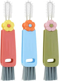 3 Pcs 3 in 1 Cup Lid Cleaning Brush Crevice Cleaning Brush for Bottle Gap 3 in 1 Cleaning Brushes for Tight Spaces Multifunctional Portable Cup Lid Cleaner Home Kitchen Cleaning Tools (Green Blue Red)