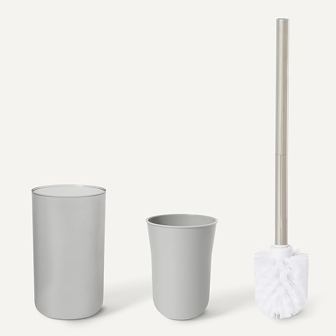 Amazon Basics 6-Piece Bathroom Accessory Set with Toothbrush Holder, Soap Dispenser, Soap Dish, Toothbrush Cup, Trash Can and Toilet Brush & Holder, Grey