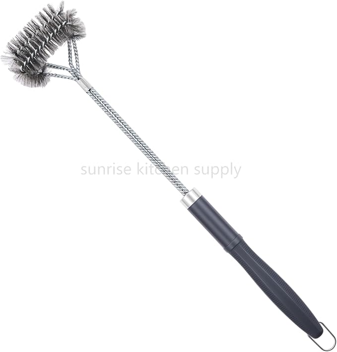 SUNRISE Fryer Brush with Long Handle (Stainless Steel with Plastic Handle, Double Brush)
