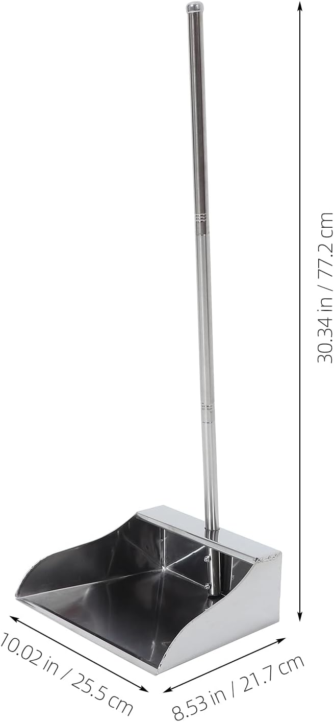 Lurrose Stainless Steel Dustpan with Long Handle Upright Garbage Shovel for Home Cleaning Large Capacity Ergonomic Design