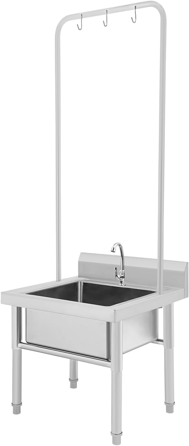 Stainless Steel Floor Mop Sink, Freestanding Mop Sink with Faucet & Cleaning Tool Rack, Commercial Floor Sinks Utility Mop Basin, Anti-Splash Design, for Kitchen Laundry Room Garage and Restaurant Use