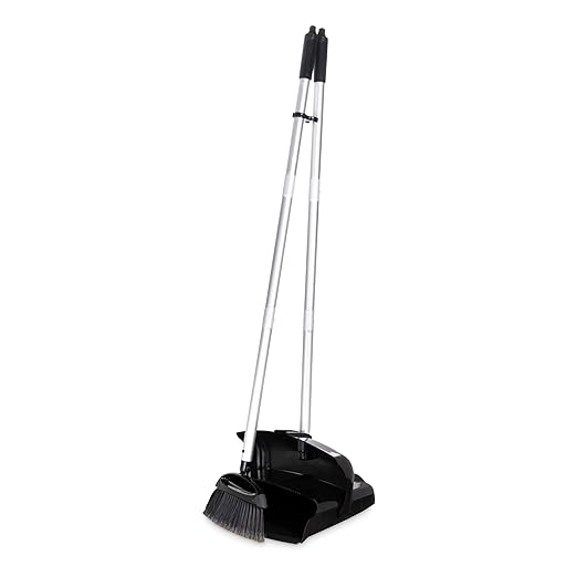 Carlisle FoodService Products Duo-Pan Upright Dust Pan and Broom Set with Adjustable Broom Head for Floor Cleaning, Restaurants, and Janitorial Use, 36 x 11.8 x 41 Inches, Black (Pack of 4)