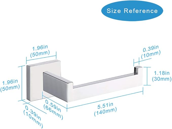 TASTOS Polished Chrome Toilet Paper Holder SUS304 Stainless Steel, Modern Square Half Open Bathroom 5 inch TP Holder Wall Mount Rustfree Tissue Roll Dispenser for Washroom Kitchen 2 Pack