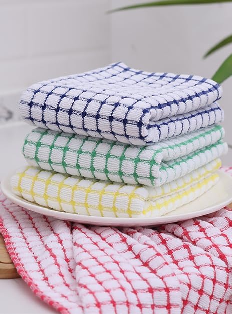 Kitinjoy Cotton 12 Pack Terry Kitchen Towels, 16 x 25 Inches Super Soft and Absorbent Dish Towels, Quick Drying Hand Towels for Kitchen Drying, Green