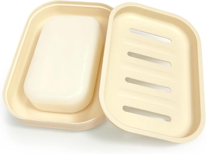 Double Layer Draining Soap Dish, Plastic Dishwashing Sponge Soap Holder for Kitchen, Bathroom, and Washstand (Khaki)