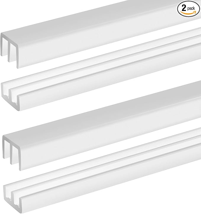 Landical 2 Sets Plastic Sliding Door Track Set for Cabinet Double Rails Panel Kit, 1/4" Thick Panels Glass Door Hardware System Window Track Quick Installation(3 ft,White)